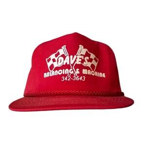 VTG Dave’s Balancing Machine Hat Red Snapback Trucker Racing Flags Closed Shop